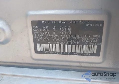 2014 Subaru Legacy 2.5I Premium z USA, uszkodzony, nr VIN 4S3BMBC67E3002312